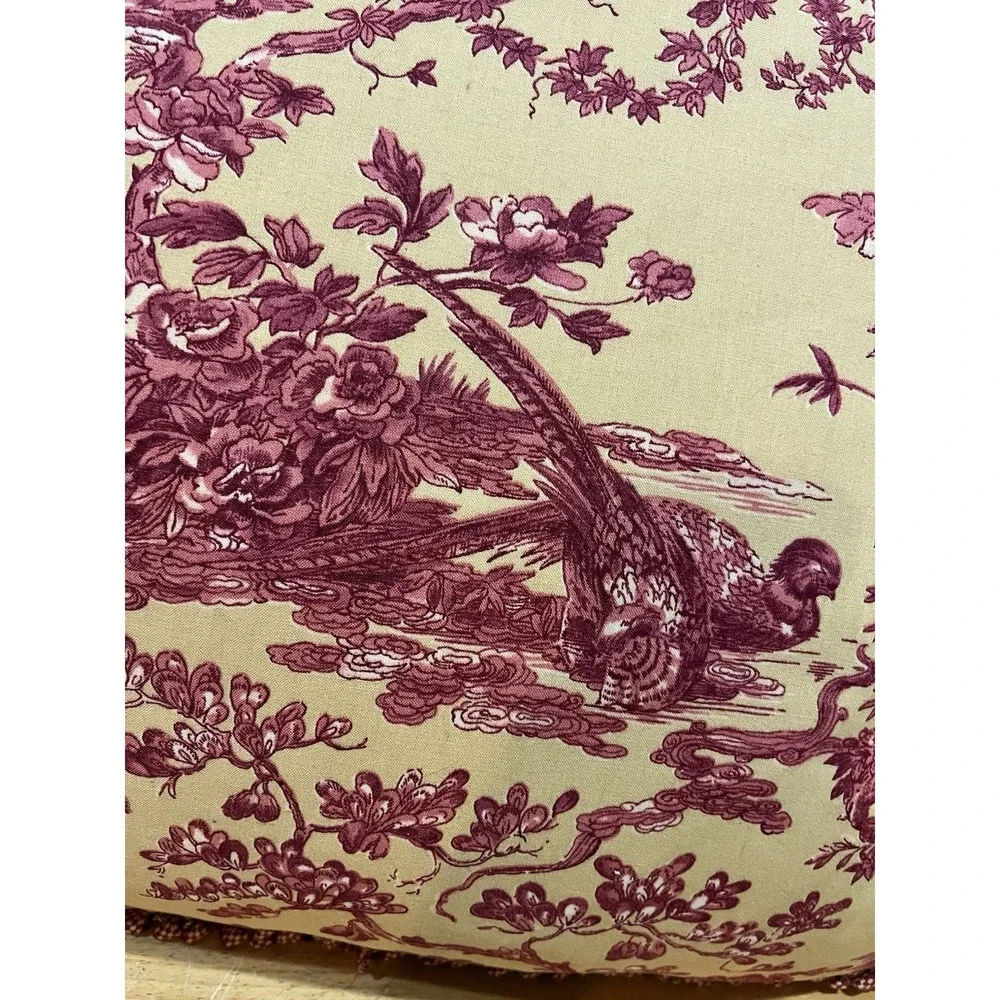 Throw Pillow Spice Red‎ Gold French Country Toile Bird Fringe 20x20